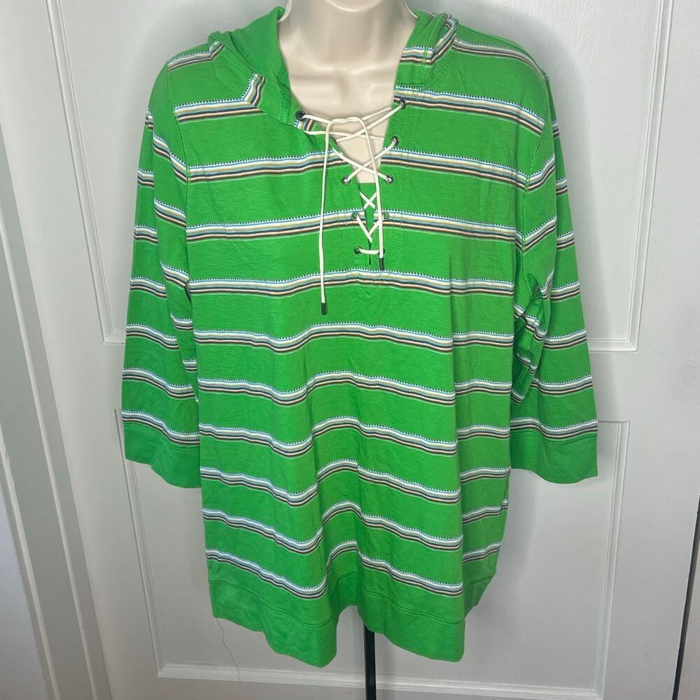 Lauren Ralph Lauren Green Striped Lace-Up Hoodie NWT Size 1X